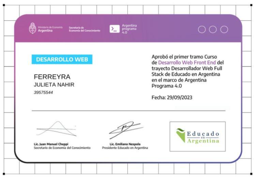 Certificado Oficial - Argentina 4.0 - Desarrollo Web - Front End
